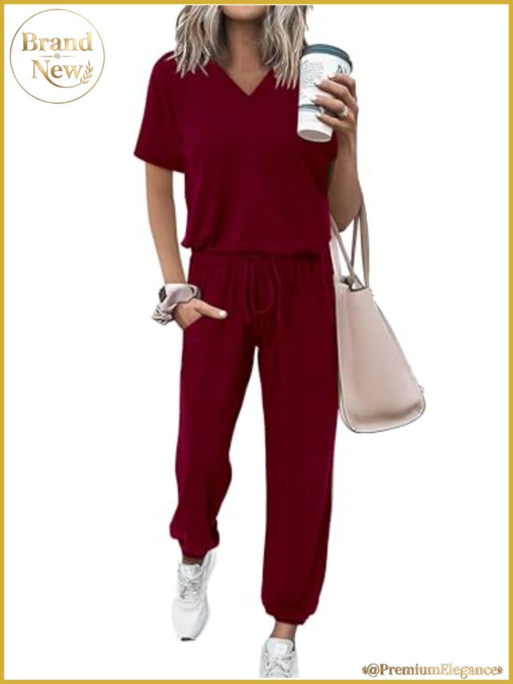 Womens 2 Piece Summer Lounge Set V Neck Jogger Tracksuit Short Sleeve